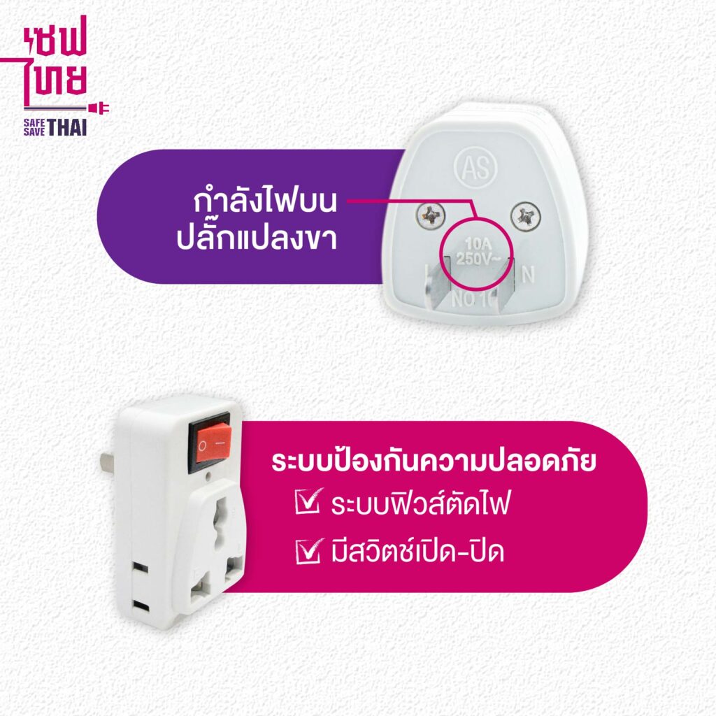 กำลังไฟที่ระบุบนหัวปลั๊กแปลงขา